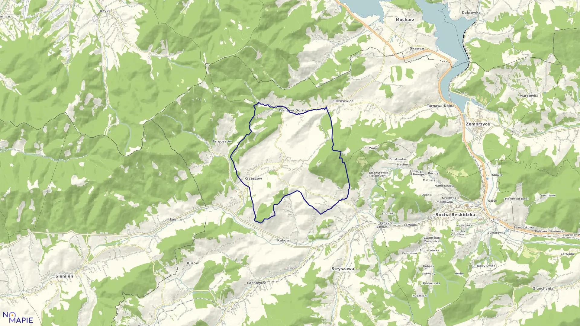Mapa obrębu Krzeszów w gminie Stryszawa