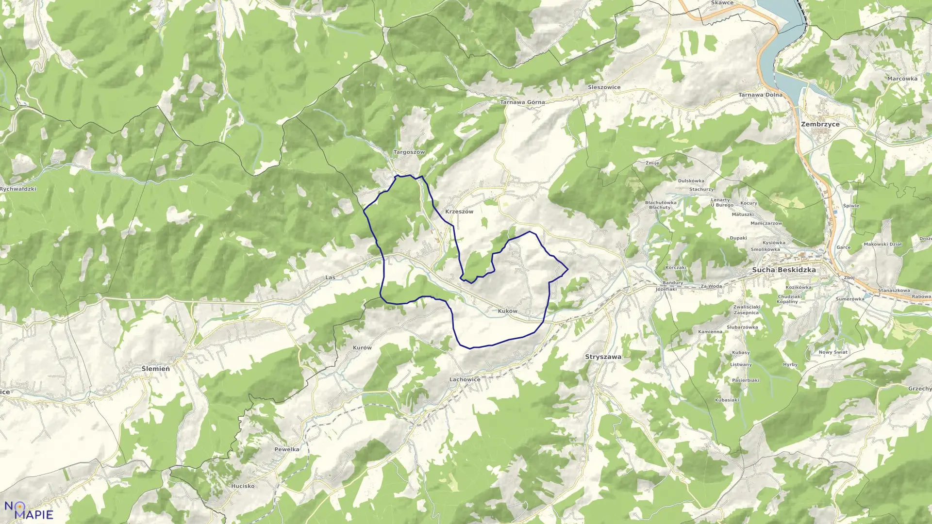Mapa obrębu Kuków w gminie Stryszawa