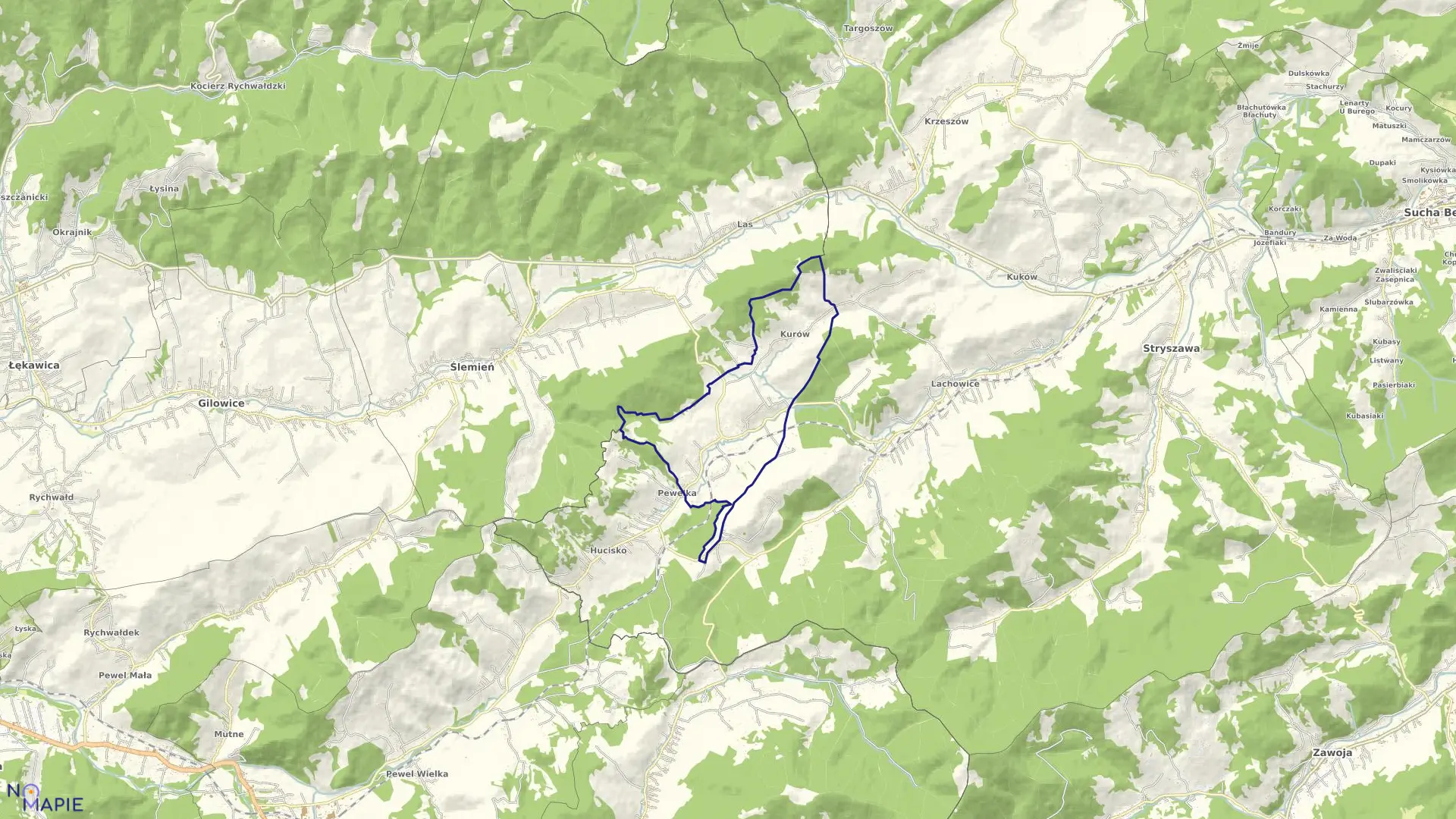 Mapa obrębu Kurów w gminie Stryszawa