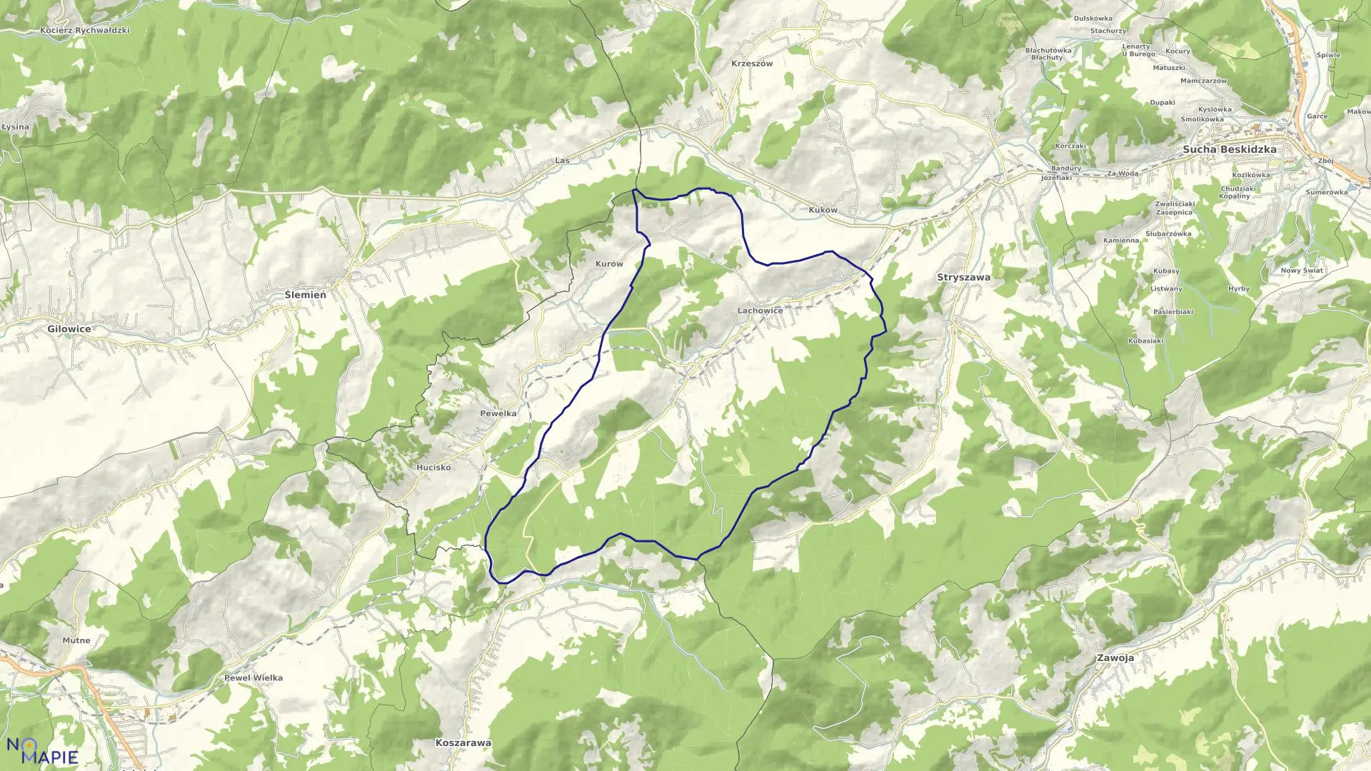 Mapa obrębu Lachowice w gminie Stryszawa