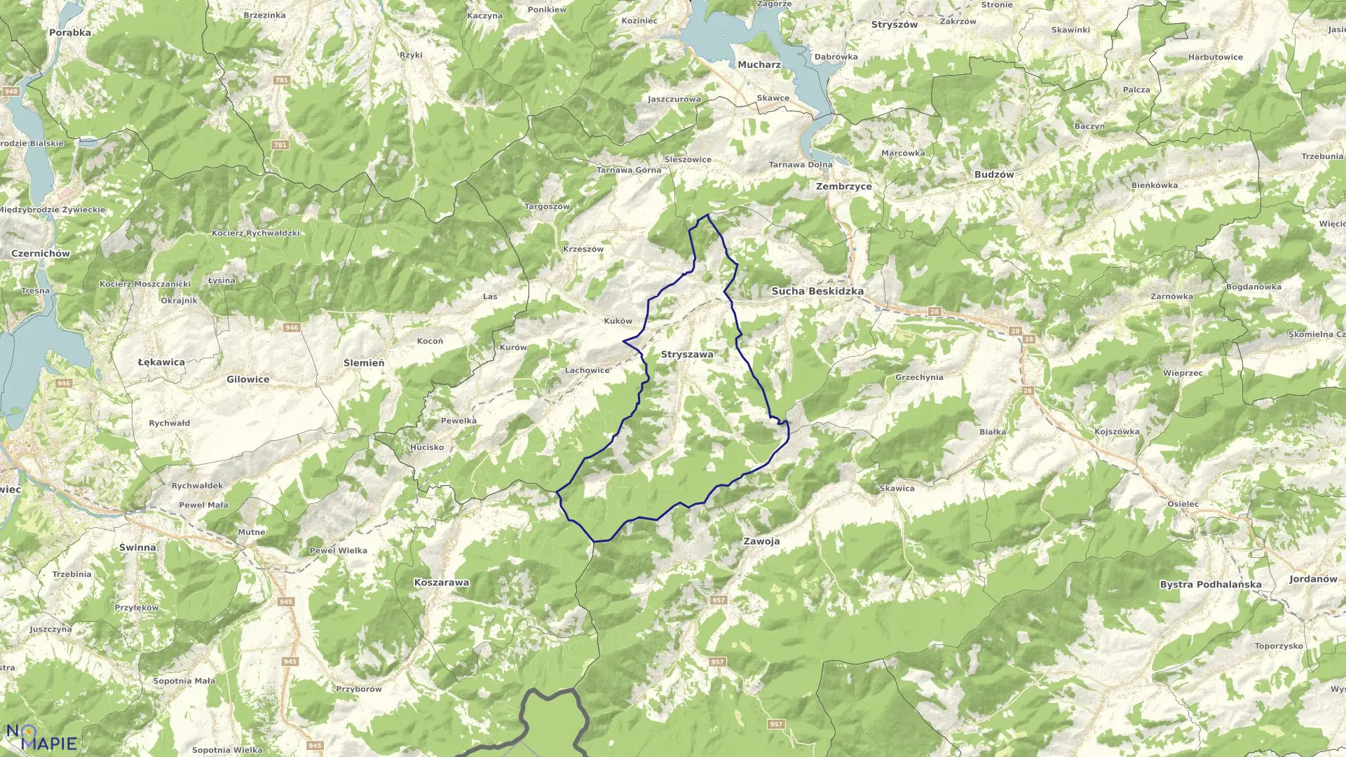Mapa obrębu Stryszawa w gminie Stryszawa