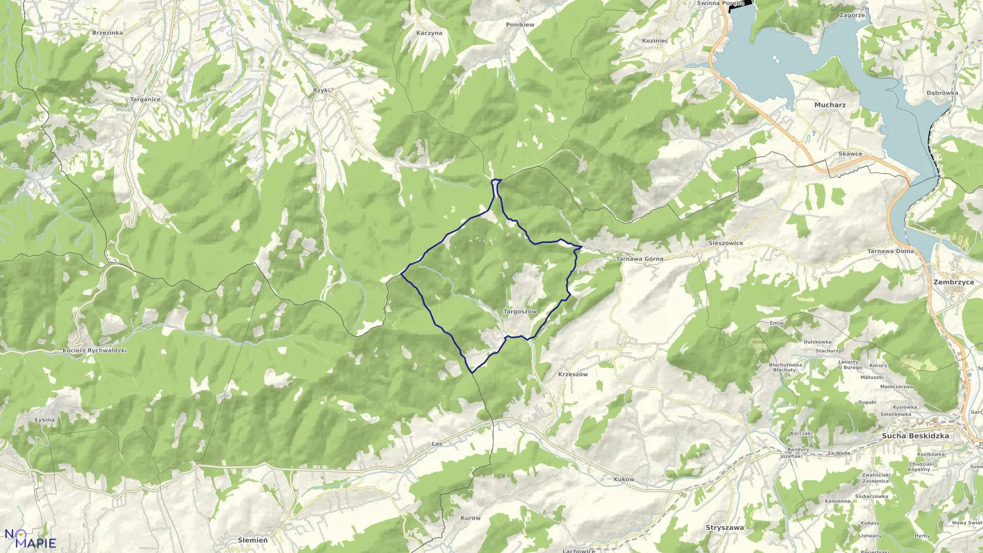 Mapa obrębu Targoszów w gminie Stryszawa